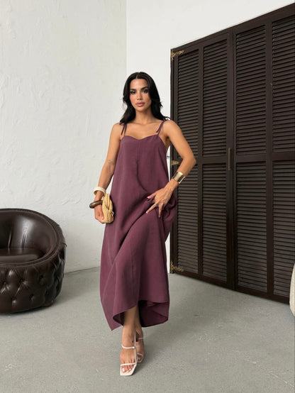 Serena Tie Strap Linen Maxi Dress