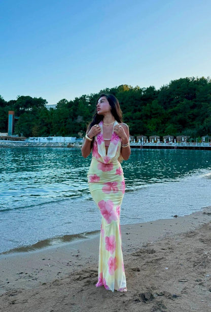 Flora Bloom Cowl Neck Maxi Dress