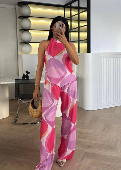 Aqua Bloom Halter Two Piece Pants Set