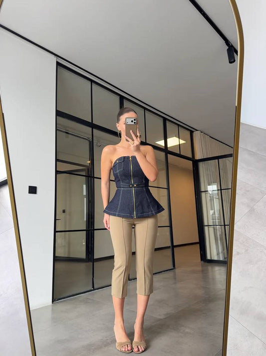 Denim Belle Peplum Two Piece Set