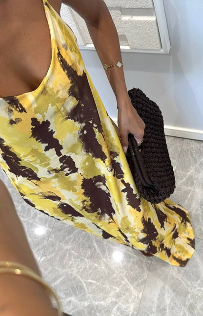 Golden Muse Abstract Strap Maxi Dress