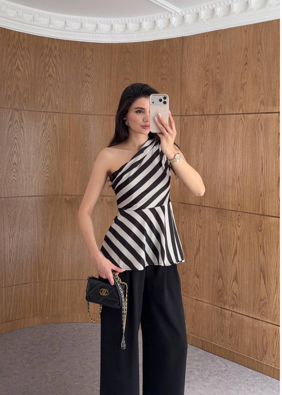 Monochrome Muse One Shoulder Two Piece Set