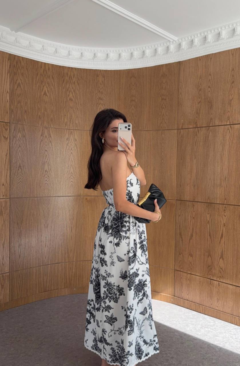 Porcelain Bloom Floral Strapless Maxi Dress