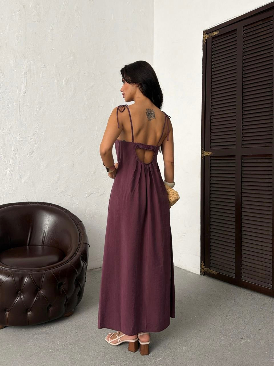 Serena Tie Strap Linen Maxi Dress