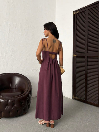 Serena Tie Strap Linen Maxi Dress