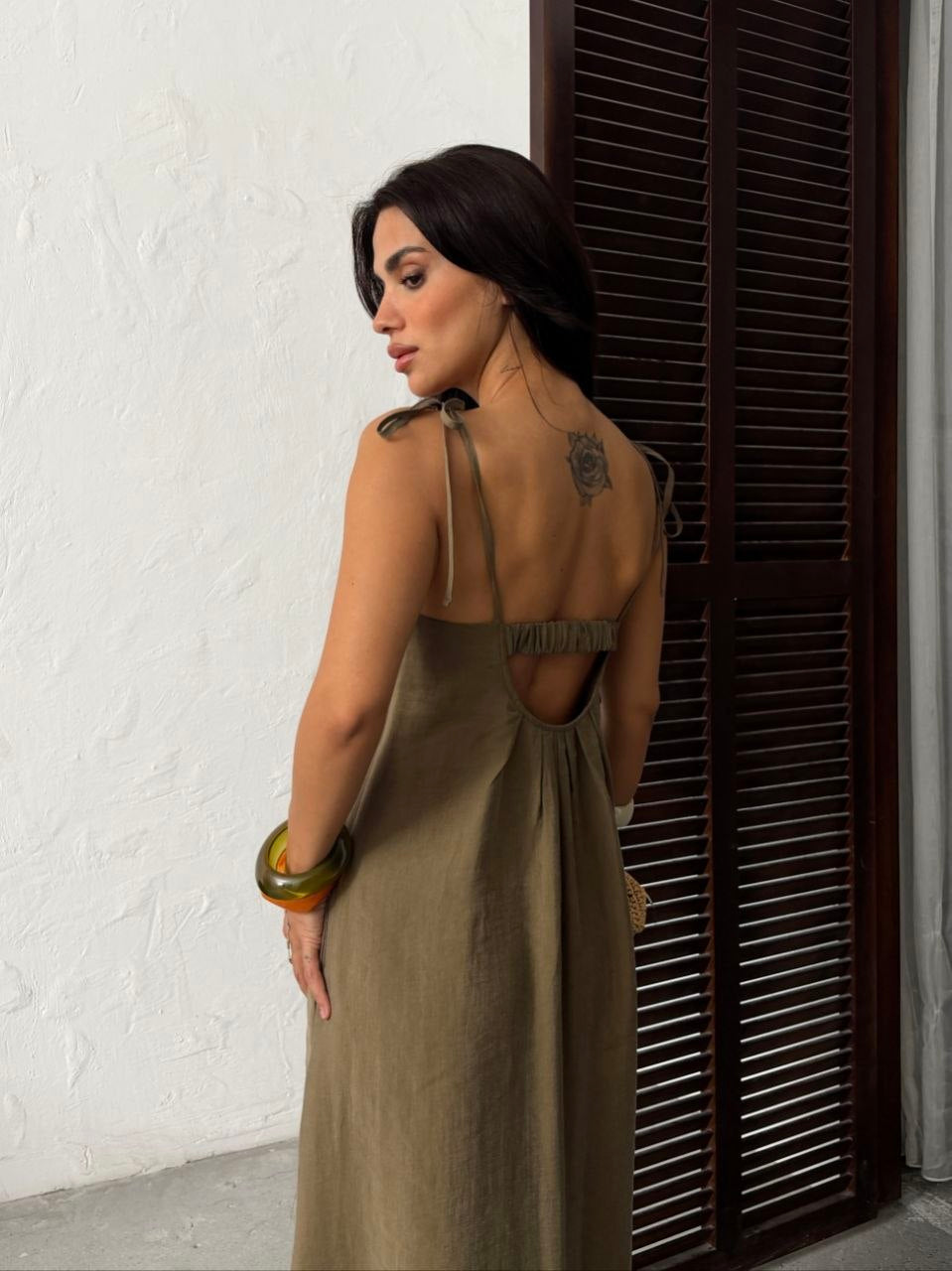 Serena Tie Strap Linen Maxi Dress