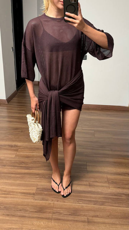 Luna Mesh Tie Waist Cover-Up Dress