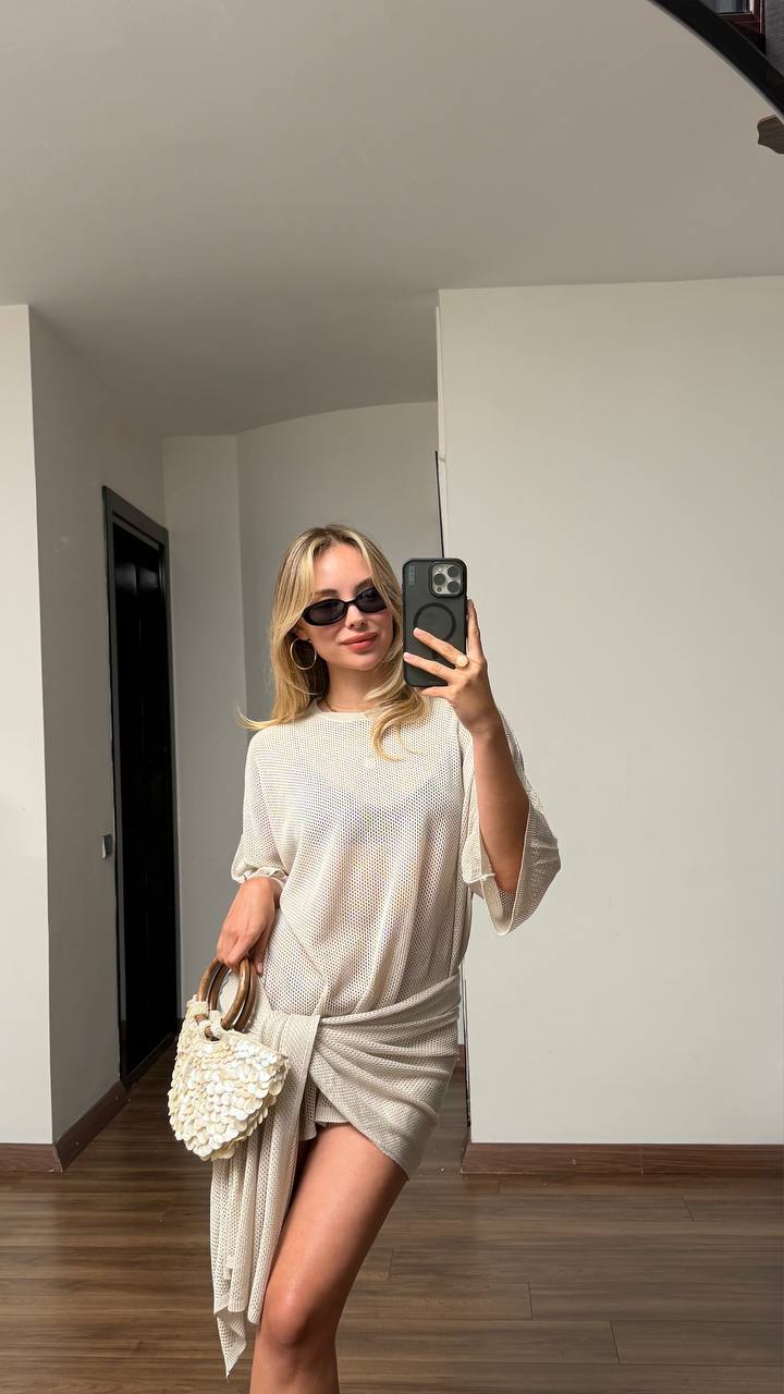 Luna Mesh Tie Waist Cover-Up Dress