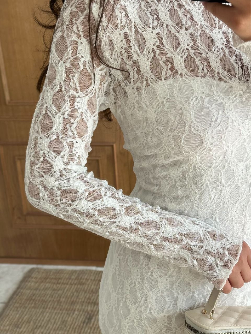 Noir Bloom Lace Sheer Maxi Dress