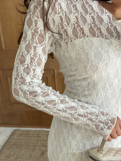 Noir Bloom Lace Sheer Maxi Dress