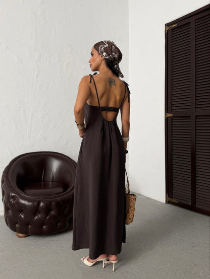 Serena Tie Strap Linen Maxi Dress