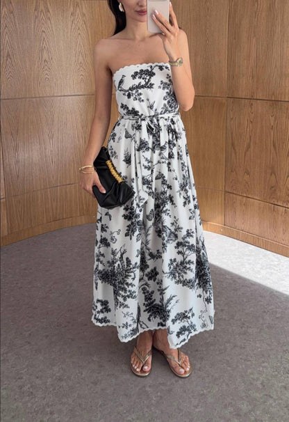 Porcelain Bloom Floral Strapless Maxi Dress