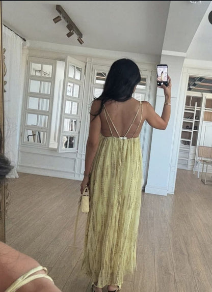 Lime Glow Ring Detail Flowy Maxi Dress