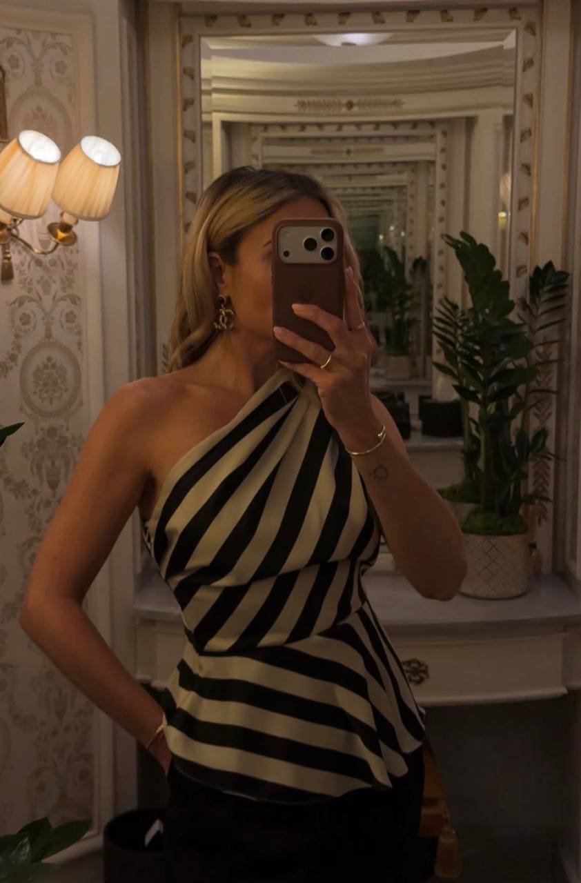 Monochrome Muse One Shoulder Two Piece Set