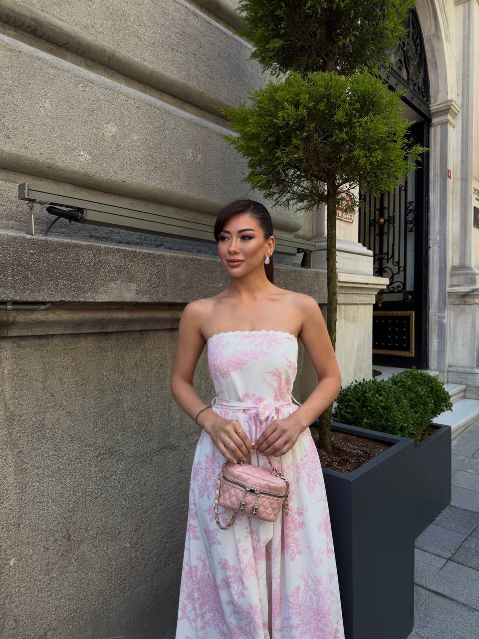 Porcelain Bloom Floral Strapless Maxi Dress
