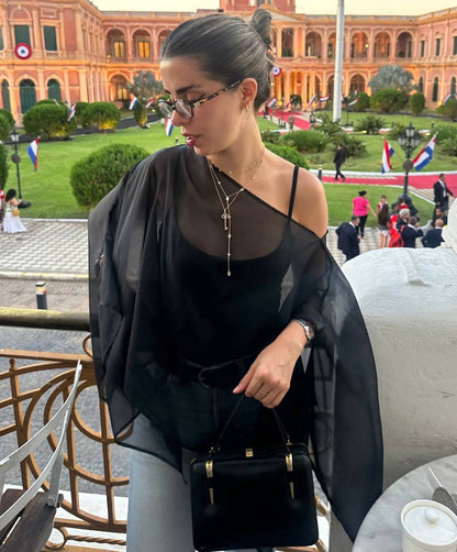 Noir Sheer Asymmetric Cover-Up Top