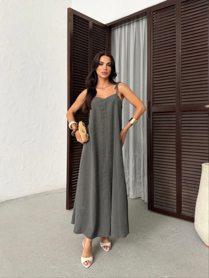 Serena Tie Strap Linen Maxi Dress