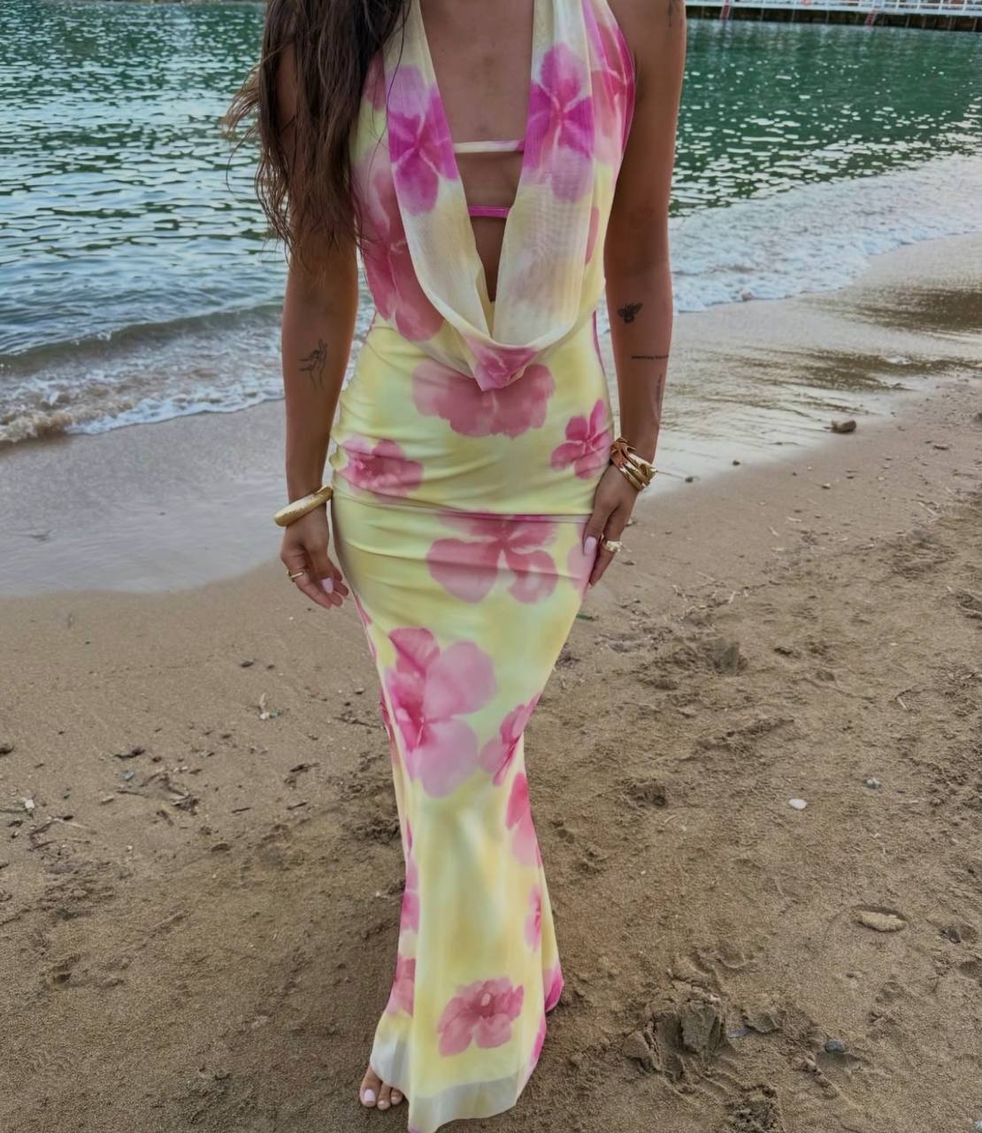 Flora Bloom Cowl Neck Maxi Dress