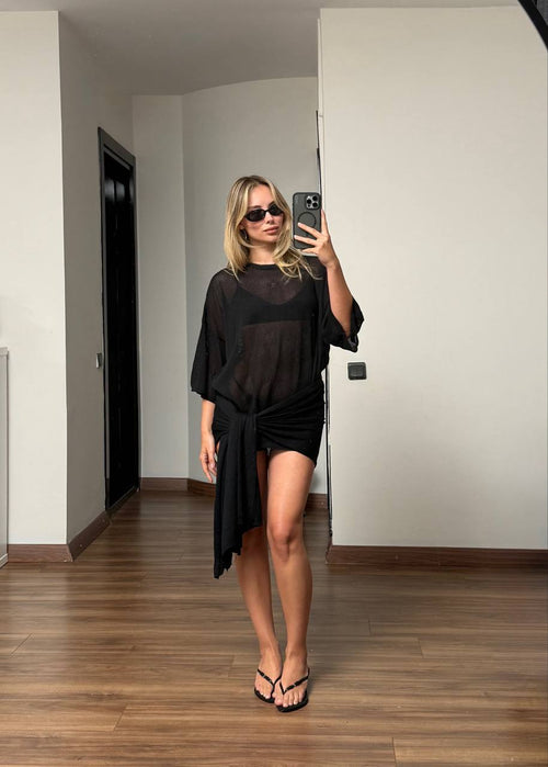 Luna Mesh Tie Waist Cover-Up Dress