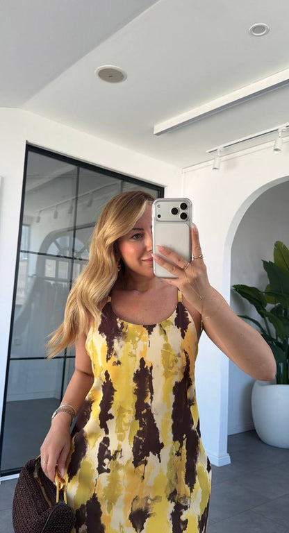 Golden Muse Abstract Strap Maxi Dress
