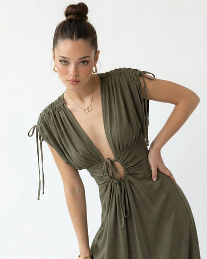 Olive Muse Draped Maxi Dress