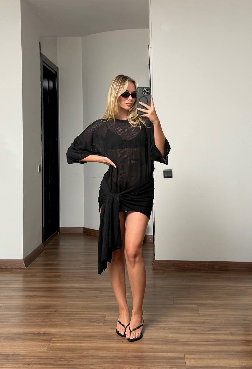 Luna Mesh Tie Waist Cover-Up Dress
