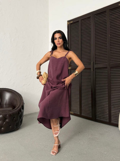 Serena Tie Strap Linen Maxi Dress