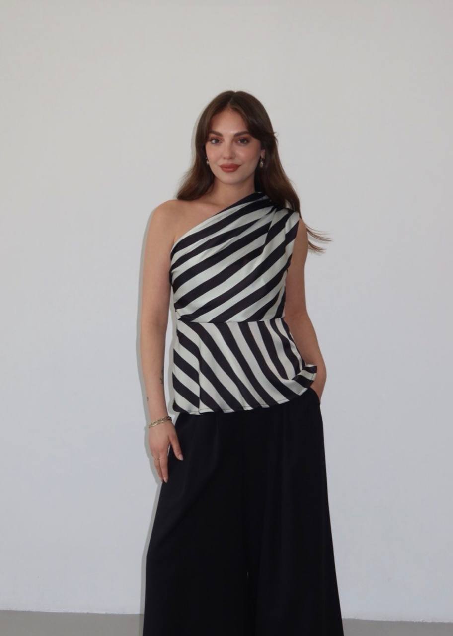 Monochrome Muse One Shoulder Two Piece Set