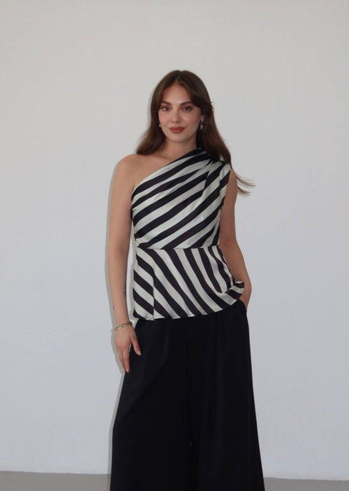 Monochrome Muse One Shoulder Two Piece Set