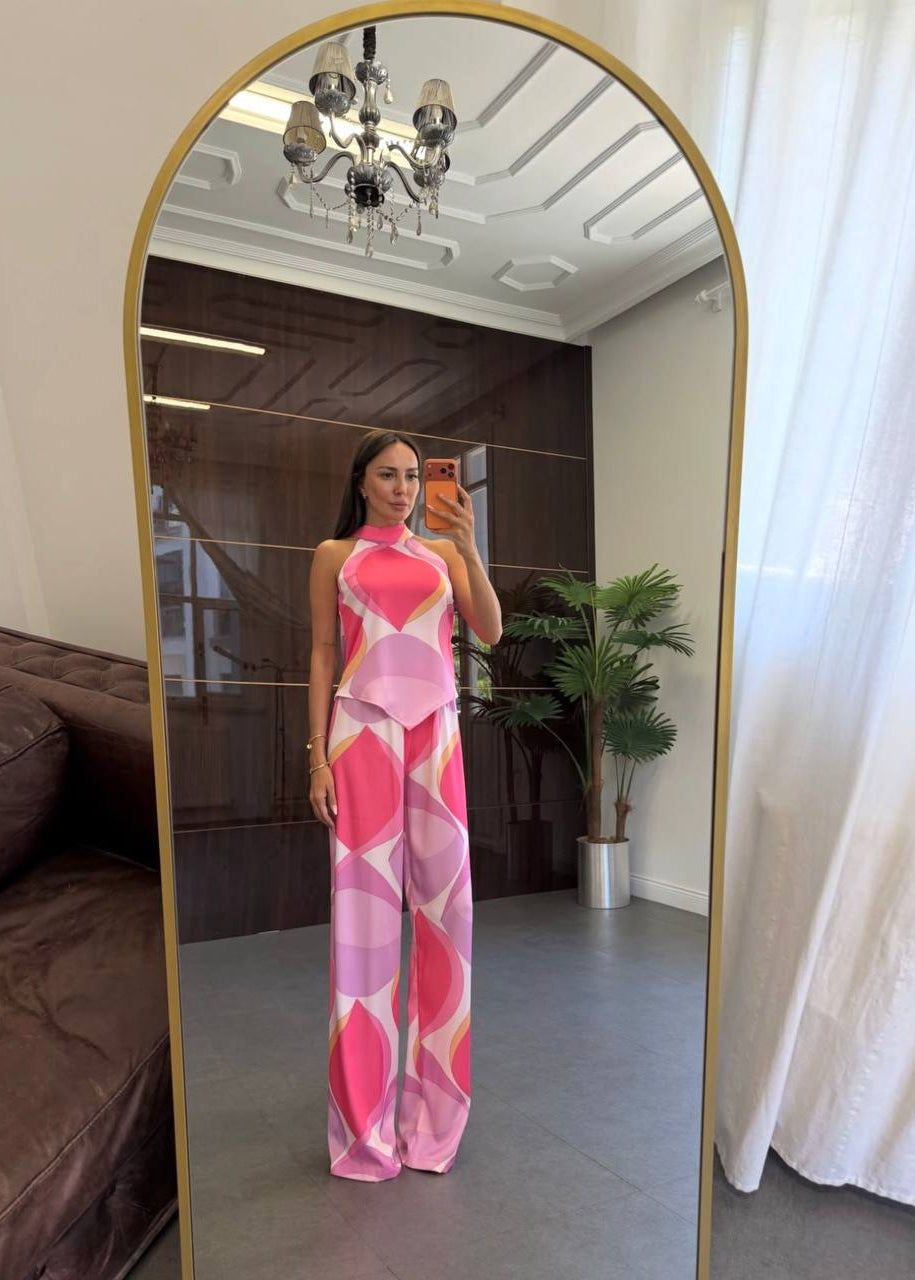 Aqua Bloom Halter Two Piece Pants Set