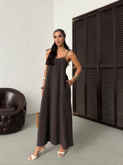 Serena Tie Strap Linen Maxi Dress