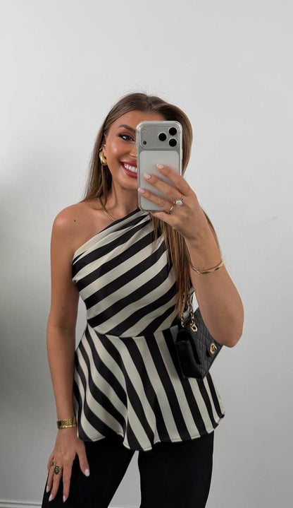Monochrome Muse One Shoulder Two Piece Set