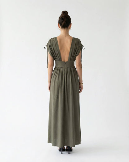Olive Muse Draped Maxi Dress