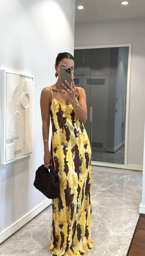 Golden Muse Abstract Strap Maxi Dress