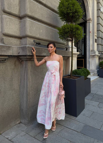 Porcelain Bloom Floral Strapless Maxi Dress