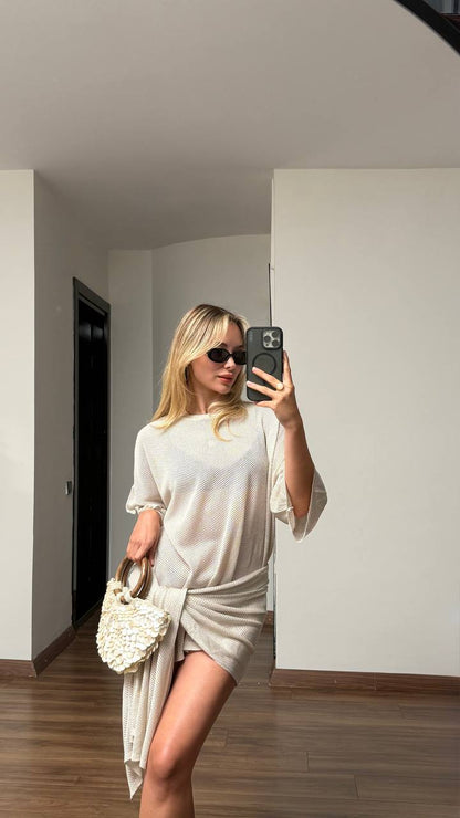 Luna Mesh Tie Waist Cover-Up Dress