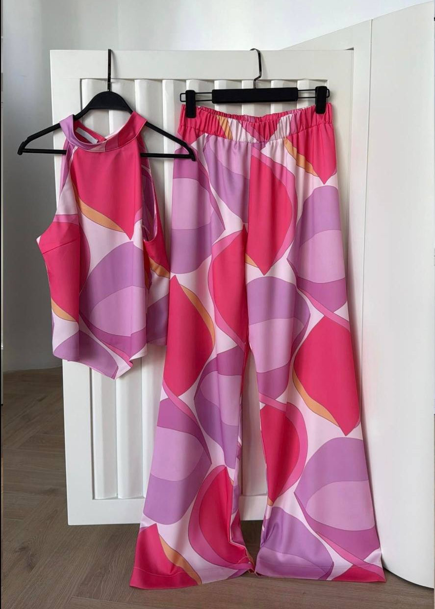 Aqua Bloom Halter Two Piece Pants Set