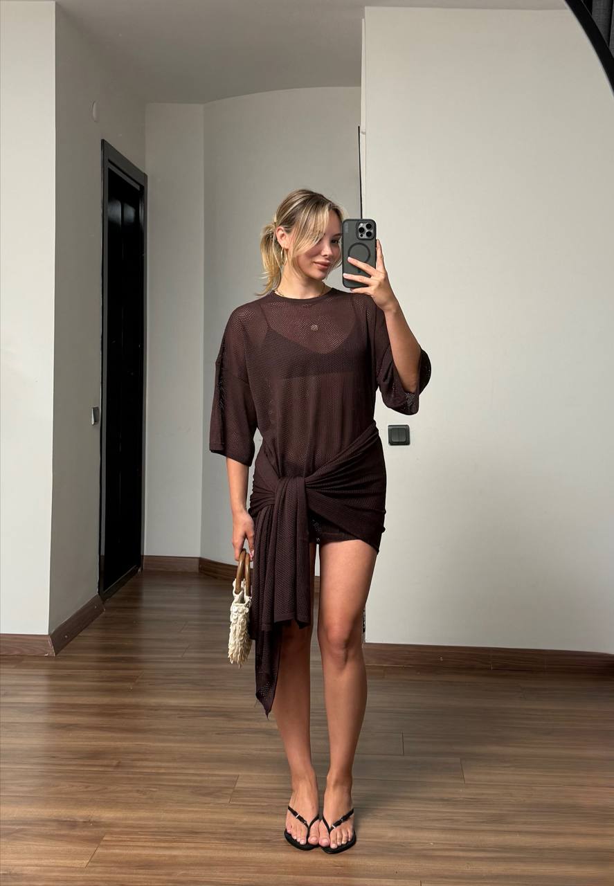 Luna Mesh Tie Waist Cover-Up Dress