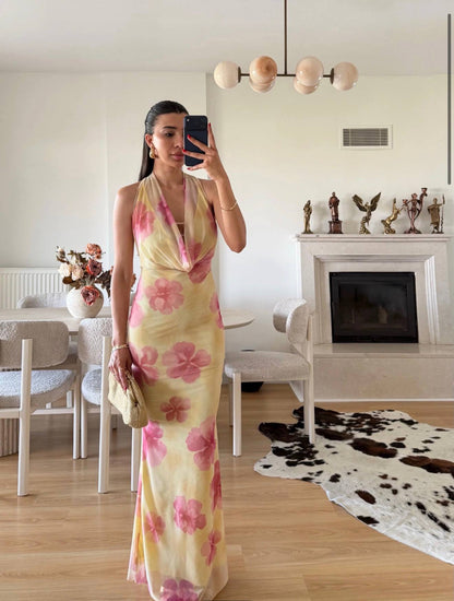 Flora Bloom Cowl Neck Maxi Dress