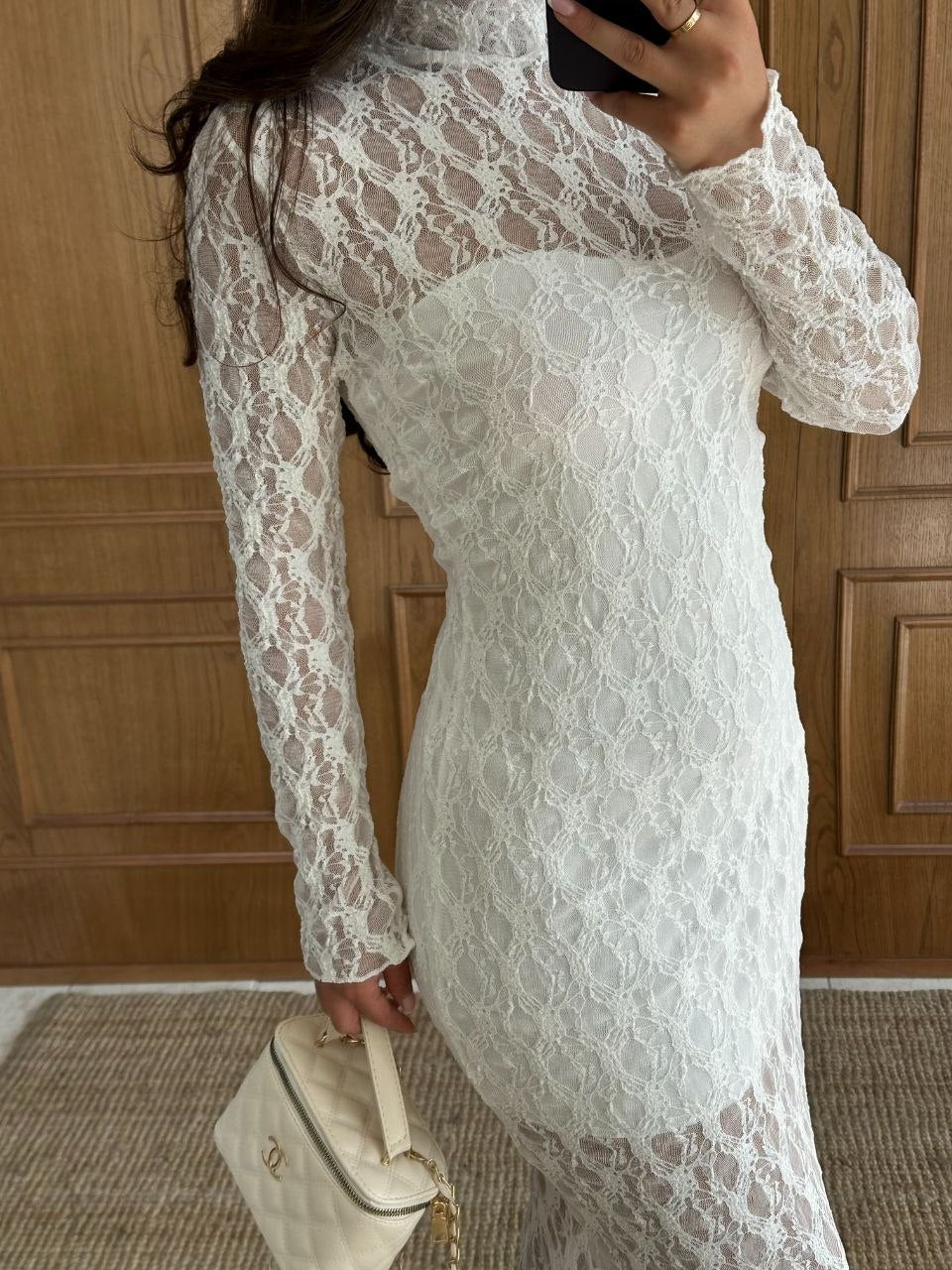Noir Bloom Lace Sheer Maxi Dress
