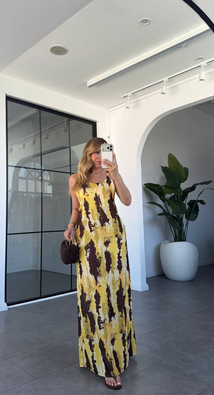 Golden Muse Abstract Strap Maxi Dress